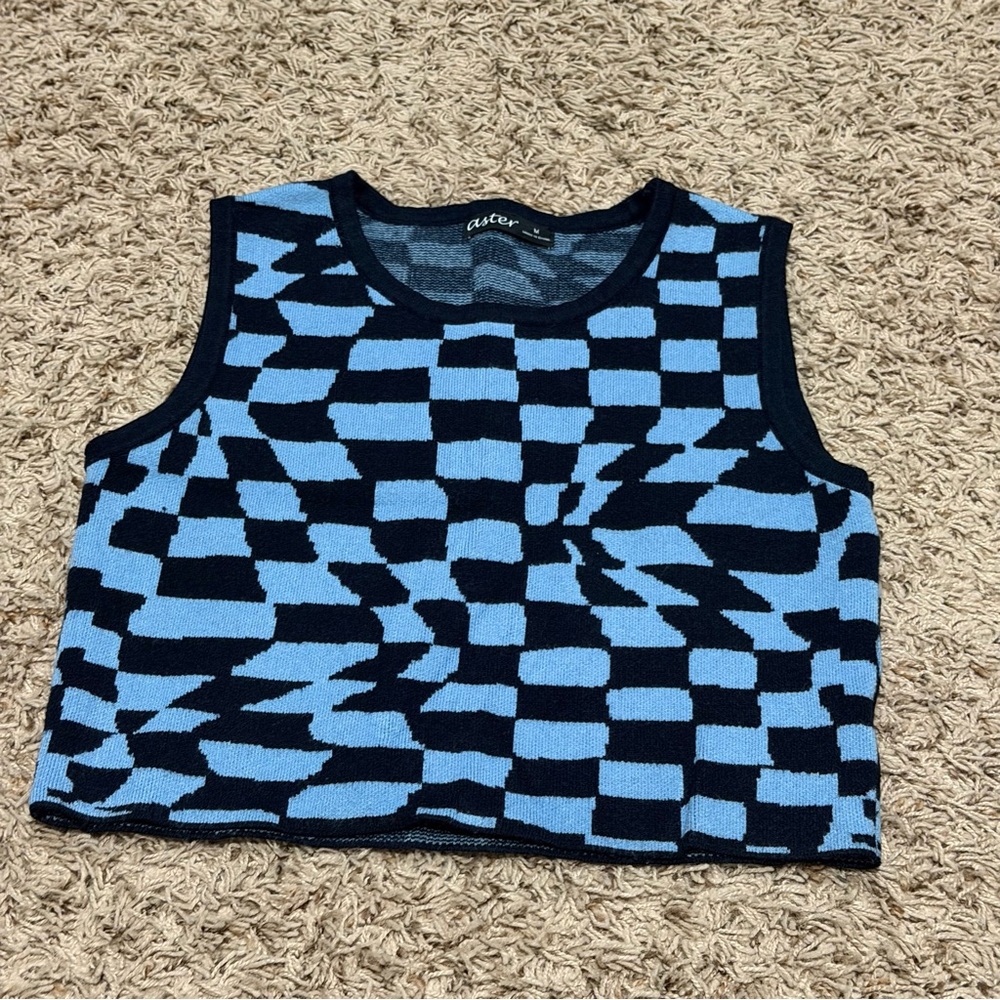 Aster Women's Blue Checkered Crop Top